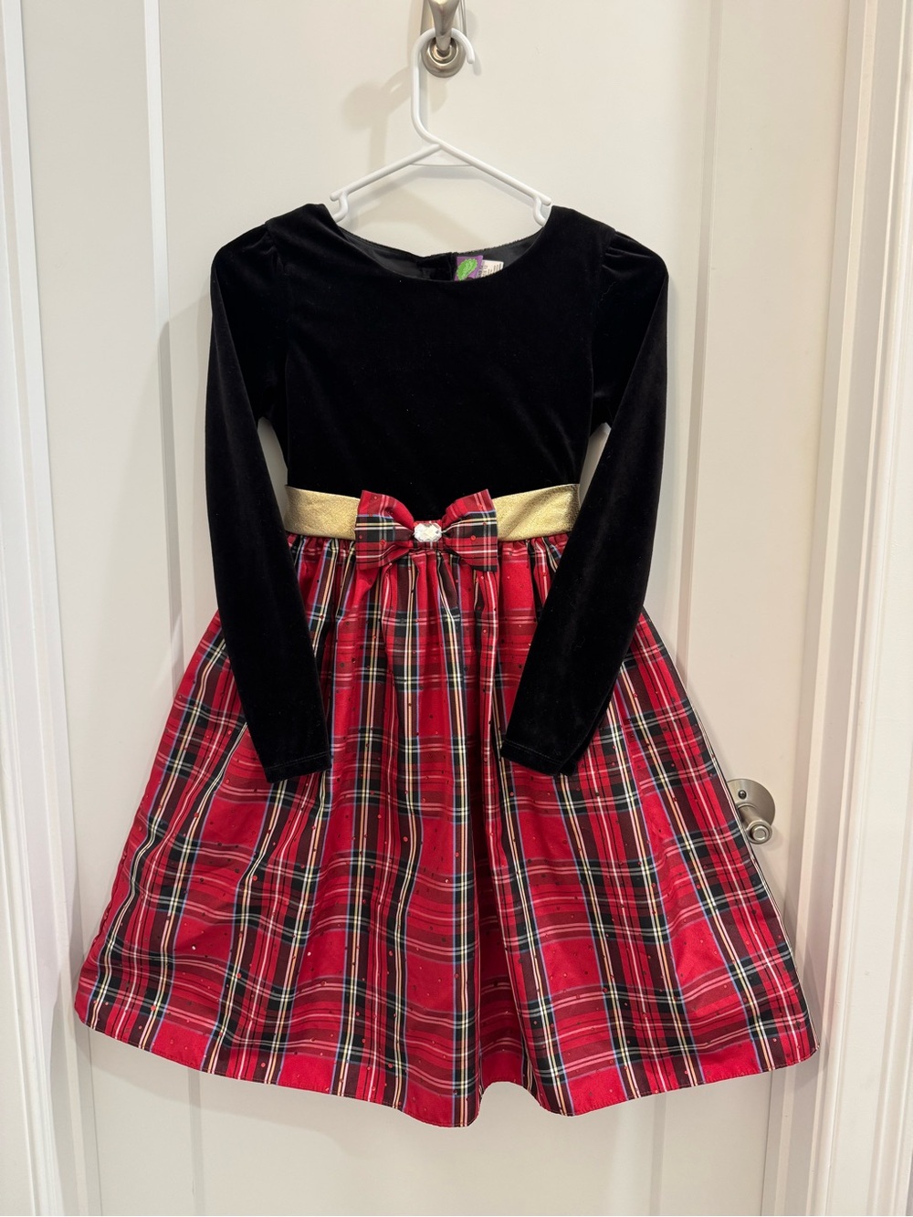 Dollie & Me Black Velvet and Red Plaid Dress excellent condition size 12